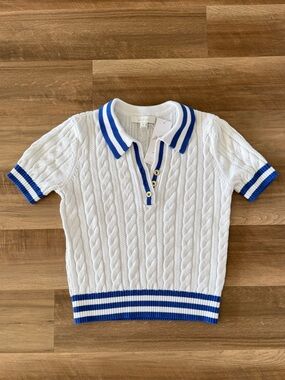 Lilly Pulitzer White Cable-Knit Polo with Blue Trim